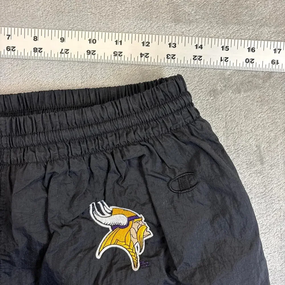 Champion Minnesota Vikings Nylon Track Pants Men’s L Black Mesh Lined Zip Ankles